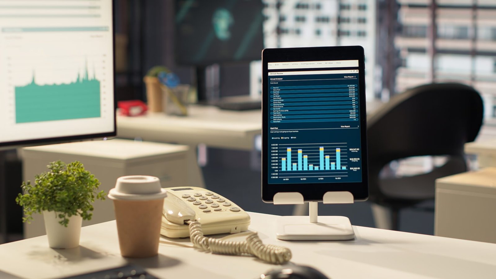 Modern office workspace using Zoho Books